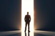 © Alena - Bright Future in Business Concept. Rear view of a businessman facing large gap obstacle for light door