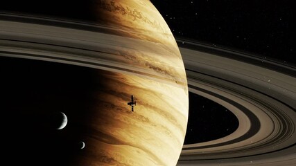 Wall Mural - satellite in space passing planet, 3d animatio
