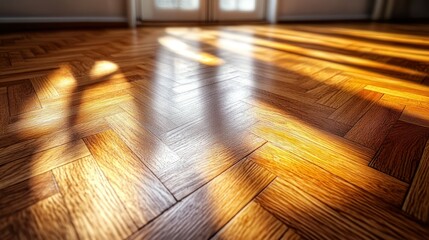 Wall Mural - Sunlit herringbone hardwood floor, home interior, sunlight