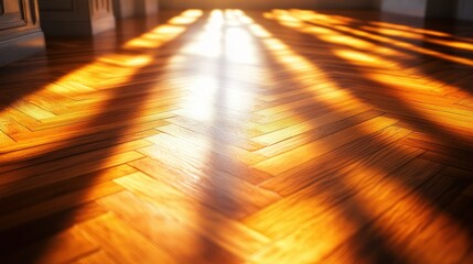 Wall Mural - Sunlit herringbone hardwood floor interior