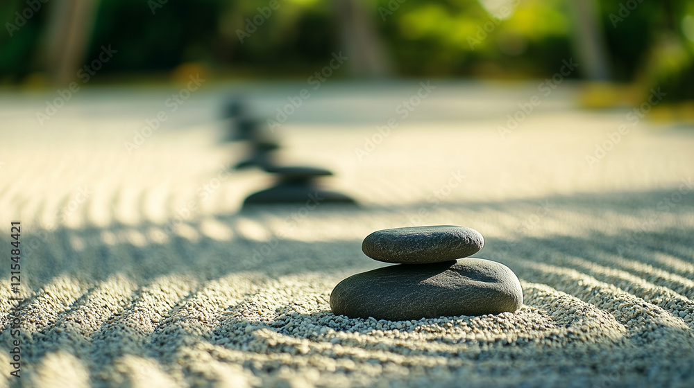 A calming Japanese garden featuring intricate paths with rocks and stones and sent. 