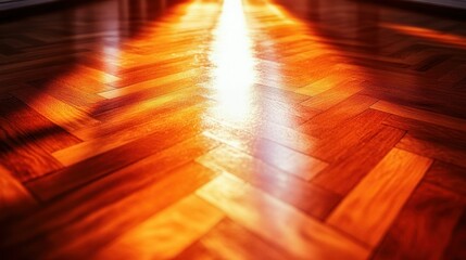 Wall Mural - Sunlit herringbone wood floor interior design