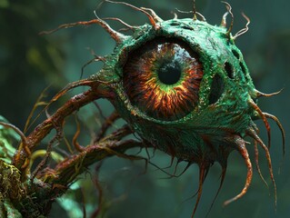 Poster - A surreal plant with an eye-like structure. AI.