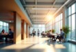 © Vadym - Modern office interior with people working. Sunny day. Panoramic windows. Blurred background. Busy workplace. Contemporary design. Light, airy. Business people in contemporary workplace. Workstation,