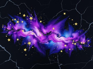Wall Mural - a vibrant watercolor painting on a black marble background featuring an astral purple and blue galax