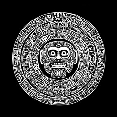 Wall Mural - A high-detail black and white image of the Mayan calendar, highlighting cultural aspects