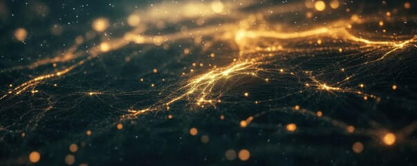 Wall Mural - abstract golden light trails and particles on a dark background