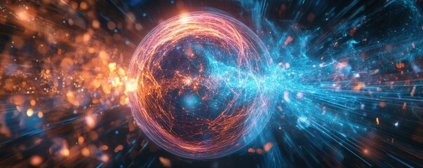 Wall Mural - dynamic energy sphere with vibrant light trails and cosmic explosions