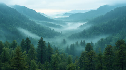  Forested Mountain Valley with Fog