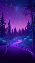 Wall Mural - A forest filled with tree silhouettes peeks out against a backdrop of stars