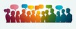 © Ace64 Studio - Communication across diverse cultures - Multicultural dialogue represented by colored silhouette and speech bubbles of multiethnic individuals. Front-view.