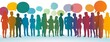 © Ace64 Studio - Communication across diverse cultures - Multicultural dialogue represented by colored silhouette and speech bubbles of multiethnic individuals. Front-view.