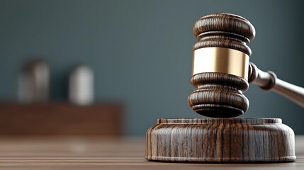 Gavel on wooden block, law, justice, courtroom background