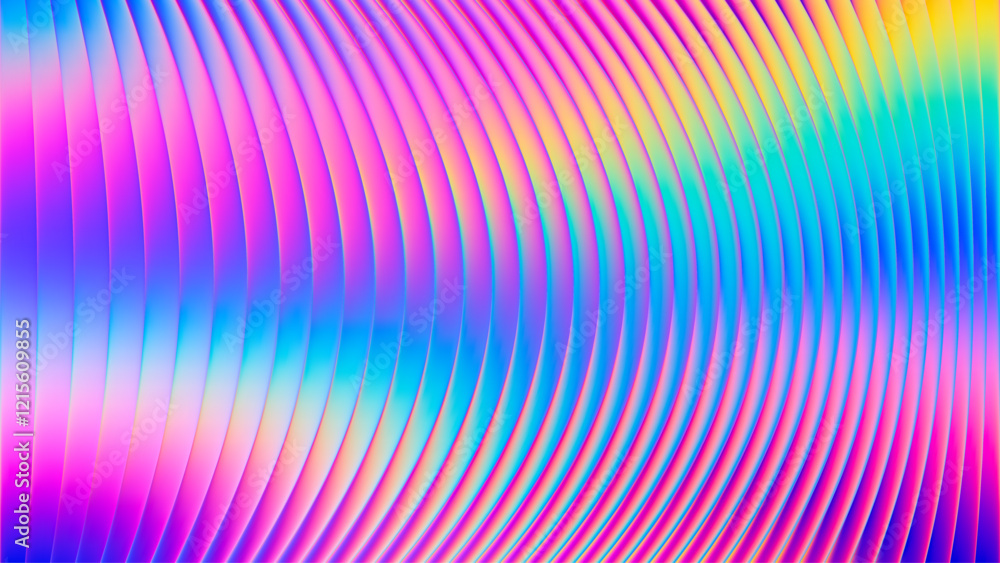 Iridescent futuristic neon ribbed fractal glass texture with vibrant ...