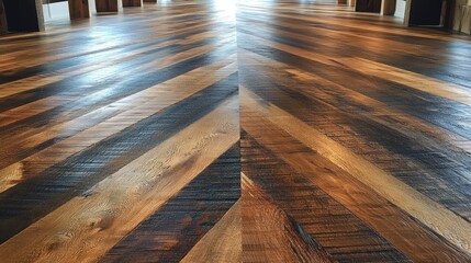 Wall Mural - Herringbone pattern hardwood floor with varying wood tones and textures.