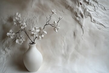 Elegant modern wallpaper with a 3D relief design of beautiful flowers