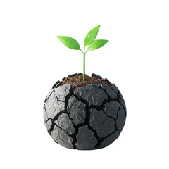 Wall Mural - A green seedling emerges from a cracked sphere, symbolizing growth and resilience in a challenging environment, Transparent Background.