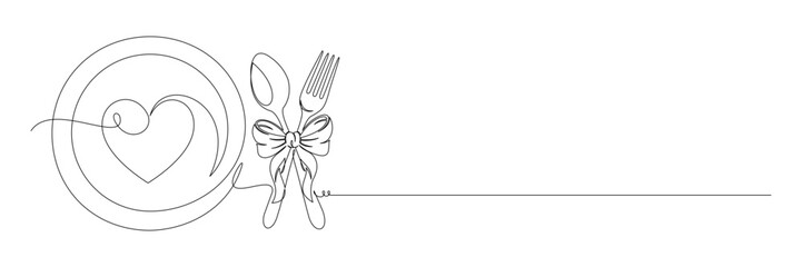 Wall Mural - cutlery continuous line art vector 24