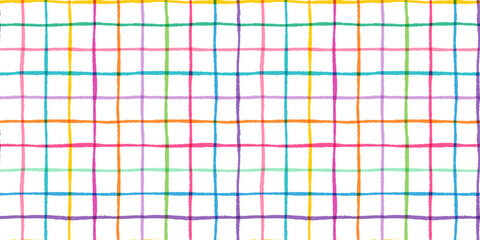 colorful vector hand drawn summer plaid check design with thin striped lines, painted brush grunge g