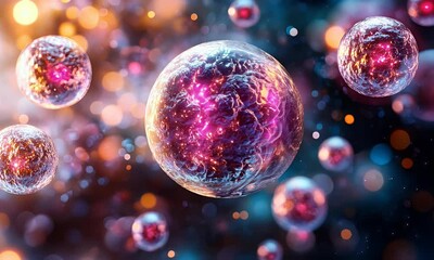 Wall Mural - Abstract depiction of glowing cells in a cosmic environment, showcasing the beauty of science.
