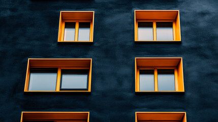 Sticker - Modern Building Facade: Geometric Windows and Dark Blue Walls