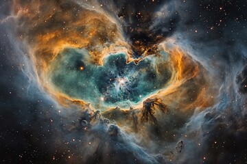 Wall Mural - heart-shaped nebula with vibrant colors and cosmic dust.