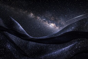 Wall Mural - dark fabric waves against a starry night sky, milky way galaxy visible.