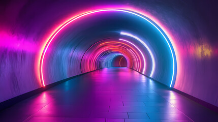 Wall Mural - abstract view of a colorful tunnel with dynamic light patterns swirling around a path. luminous path