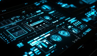 Futuristic digital interface with glowing blue HUD elements.