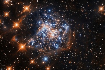 Wall Mural - a vibrant star cluster with blue and orange hues, surrounded by a dark, starry expanse.