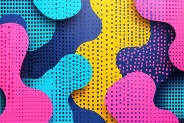 Wall Mural - bright light blue, pink, yellow, and green squiggles on a purple background create a playful design 