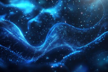 Abstract digital background with blue binary code and glowing lights, representing the flow of data in cyberspace 