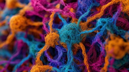 Wall Mural - colorful abstract network structure with twisted fiber elements in vibrant shades of blue orange and