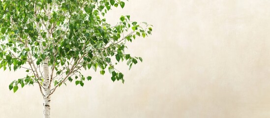Poster - green leafy tree against a light beige wall with ample copy space for text placement