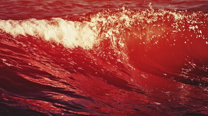 Wall Mural - red ocean wave texture with foam and ripples in sunlight natural lighting copy space