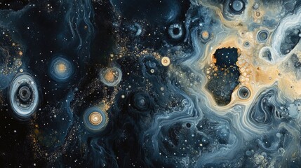 Wall Mural - abstract cosmic artwork featuring swirling galaxy patterns and luminous celestial bodies with a dark