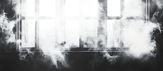 Wall Mural - misty window with smoke effect and light shining through, creating a dramatic atmosphere with copy s