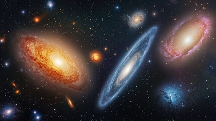 Wall Mural - colorful galactic cluster with multiple galaxies and stars in deep space on a dark background copy s