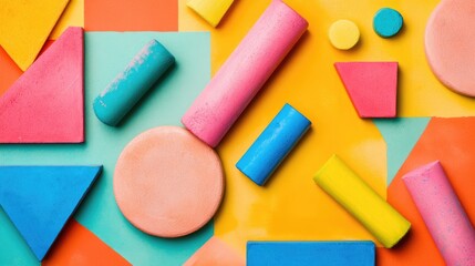 Wall Mural - colorful geometric shapes and patterns in vibrant pastel hues on a bright background with ample copy