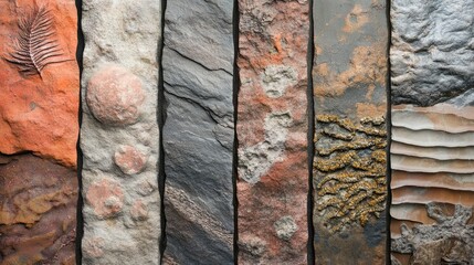 Canvas Print - collection of textured stone surfaces showcasing various geological patterns and colors with copy sp