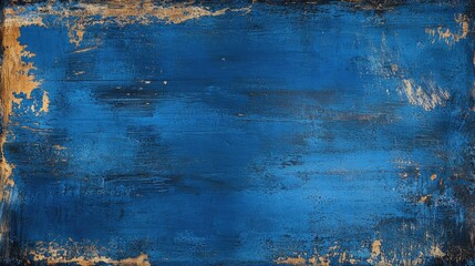 Wall Mural - blue textured abstract background with rough brush strokes and gold accents featuring ample copy spa