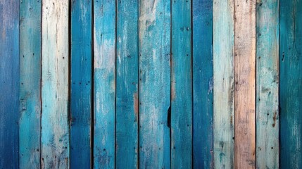 Wall Mural - Weathered Blue Wooden Plank Wall Texture Ideal for Backgrounds or Text Placement in Design Projects