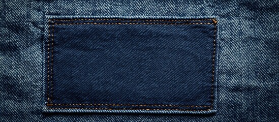 denim texture with stitched patch area showing copy space for labeling or branding on denim garment 