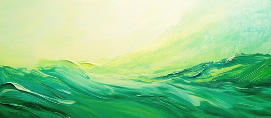 Wall Mural - abstract green ocean waves with a soft gradient sky and ample copy space for text placement.