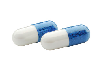 two capsules. one partially blue and white. suggesting they may contain medication or supplements the design is simple and clean. emphasizing their pharmaceutical purpose