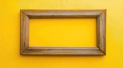 Wall Mural - Wooden Frame on Vibrant Yellow Background for Blank Canvas or Artwork Display Concept