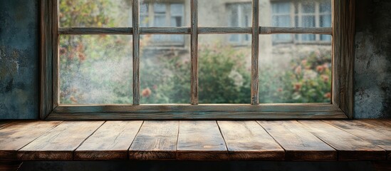Wall Mural - wooden table with blurred window view ideal for product presentation and enhancing cozy interior env