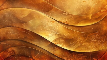 Canvas Print - Golden waves. Abstract background with smooth and curved lines. 3D rendering.