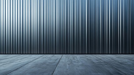 Wall Mural - Corrugated sandwich panel textures in shades of blue and gray against a smooth concrete floor in a minimalist warehouse setting