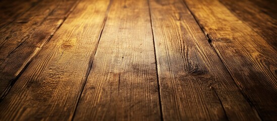 Wall Mural - wooden table surface in warm tones with blurred background suitable for product display or promotion